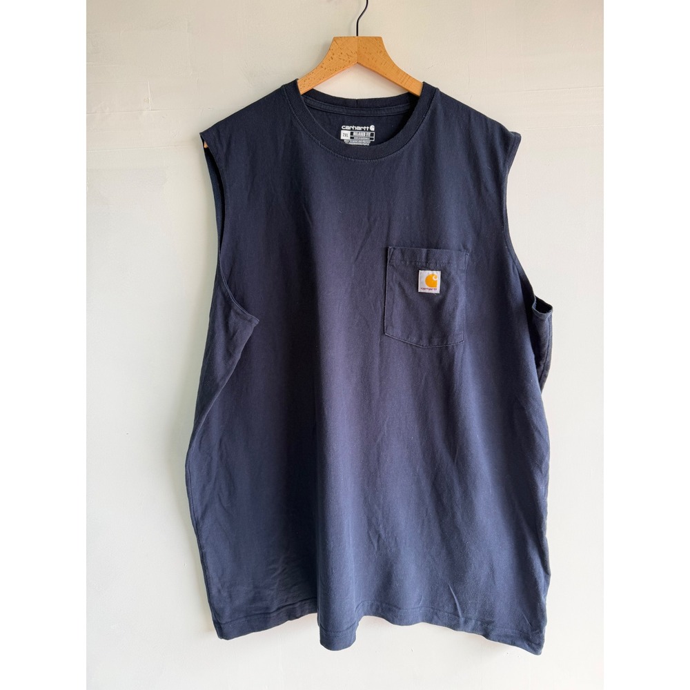 Carhartt Mens 2XL Relaxed Fit casual utility Sleeveless Pocket shirt Navy Blue
